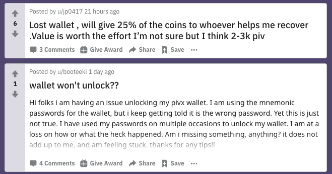 Cases of crypto wallets lock - asked on Reddit