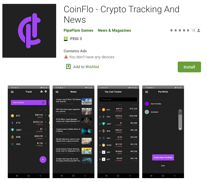 Aplicación Android de CoinFlo en Google Play Market