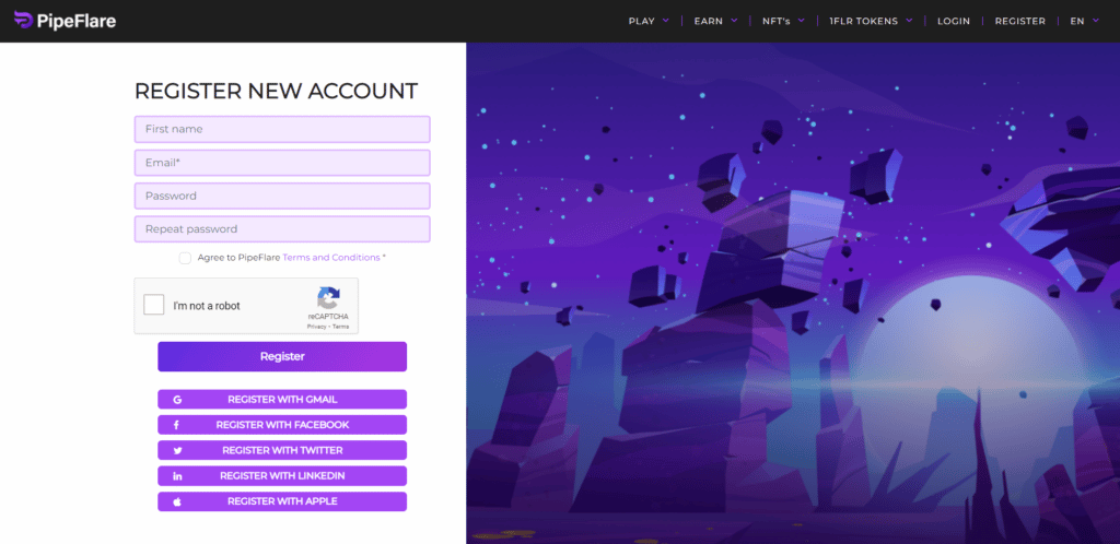 Register PipeFlare Account
